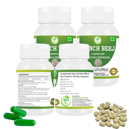 Morsan Healthcare KONCH BEEJ Capsules – 60 Veg Capsules | Pure Mucuna Pruriens Extract | Natural Herbal Supplement | Ayurvedic Wellness Support | Pack of 4