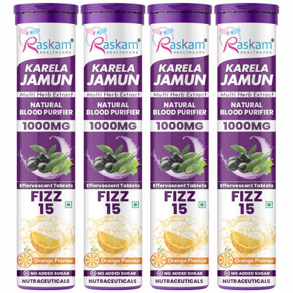 Raskam Karela Jamun Effervescent Tablets | Helps in High Sugar Condition|Promotes Healthy Glucose Levels | Boosts Digestive Health| Supports Daily Blood Sugar Management & Insulin Function| Orange Flavor, Pack of 4
