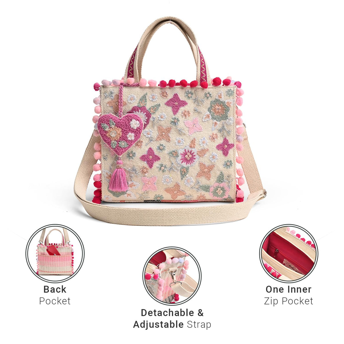 Boho Girl Mini Tote Bag for Women Whimsical Jacquard Handbag with Adjustable Strap Stylish and Elegant Ladies Crossbody Shoulder Purse, Sling Bag Perfect Birthday, Anniversary and Wedding Gift