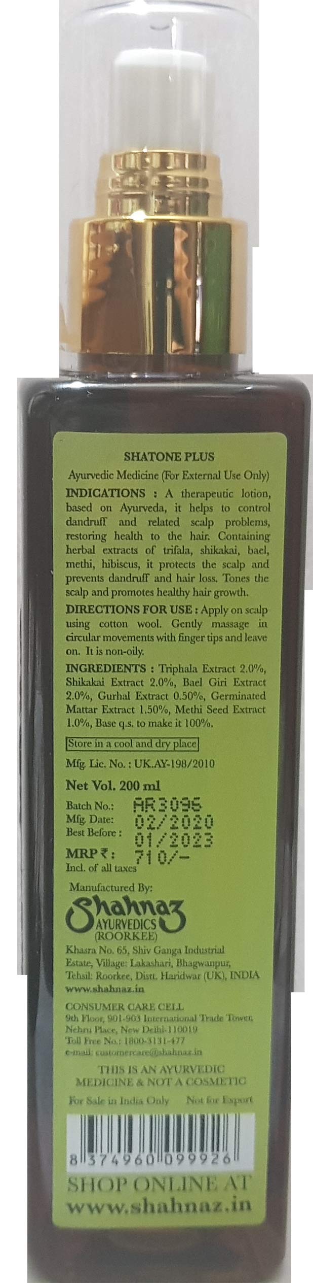 Shahnaz Husain Shatone Plus Herbal Scalp Tonic 200 mL, CREAM- image 3