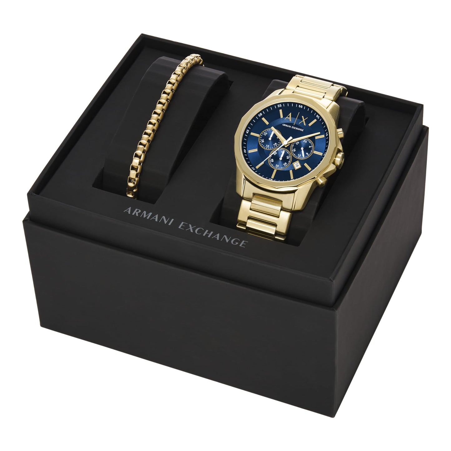 Armani Exchange Stainless Steel Analog Blue Dial Men's Watch-Ax7151Set, Band Color:Gold