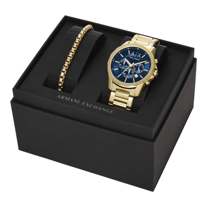 Armani Exchange Stainless Steel Analog Blue Dial Men's Watch-Ax7151Set, Band Color:Gold