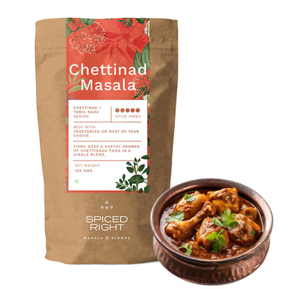 Spiced Right Chettinad Masala (100 Gm) with Natural Ingredients | No Preservative or Artificial Colours | Enriched with Red Chilli, Kapok Buds, Star Anise, Black Peppercorn, Coriander Seed