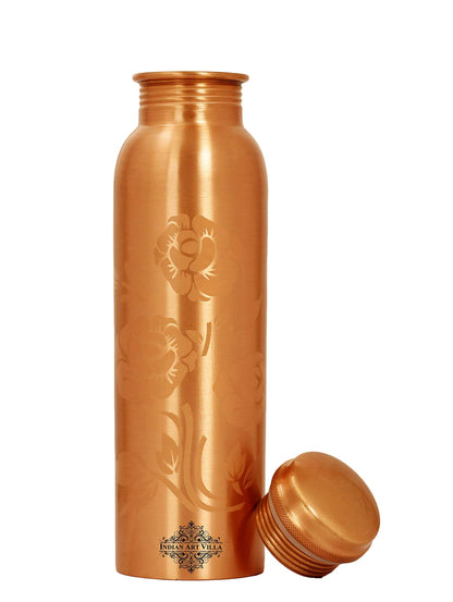 INDIAN ART VILLA Pure Copper Water Bottle With Colour Changing Magical Floral Rose Design, Drinkware & Storage Purpose, Ayurvedic Health Benefits, Volume-1 litre, Pack of 2