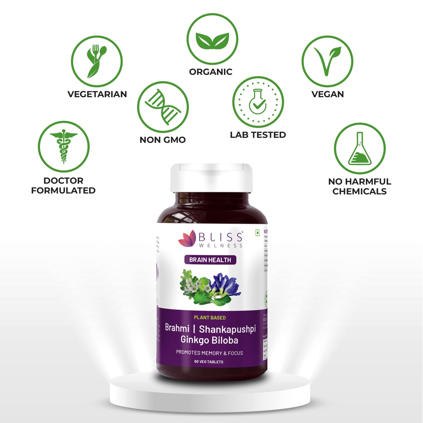 Bliss Welness Brain Booster,Brahmi Shankpushpi Ginkgo Biloba & Piperine- image 3