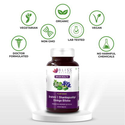 Bliss Welness Brain Booster,Brahmi Shankpushpi Ginkgo Biloba & Piperine- image 3