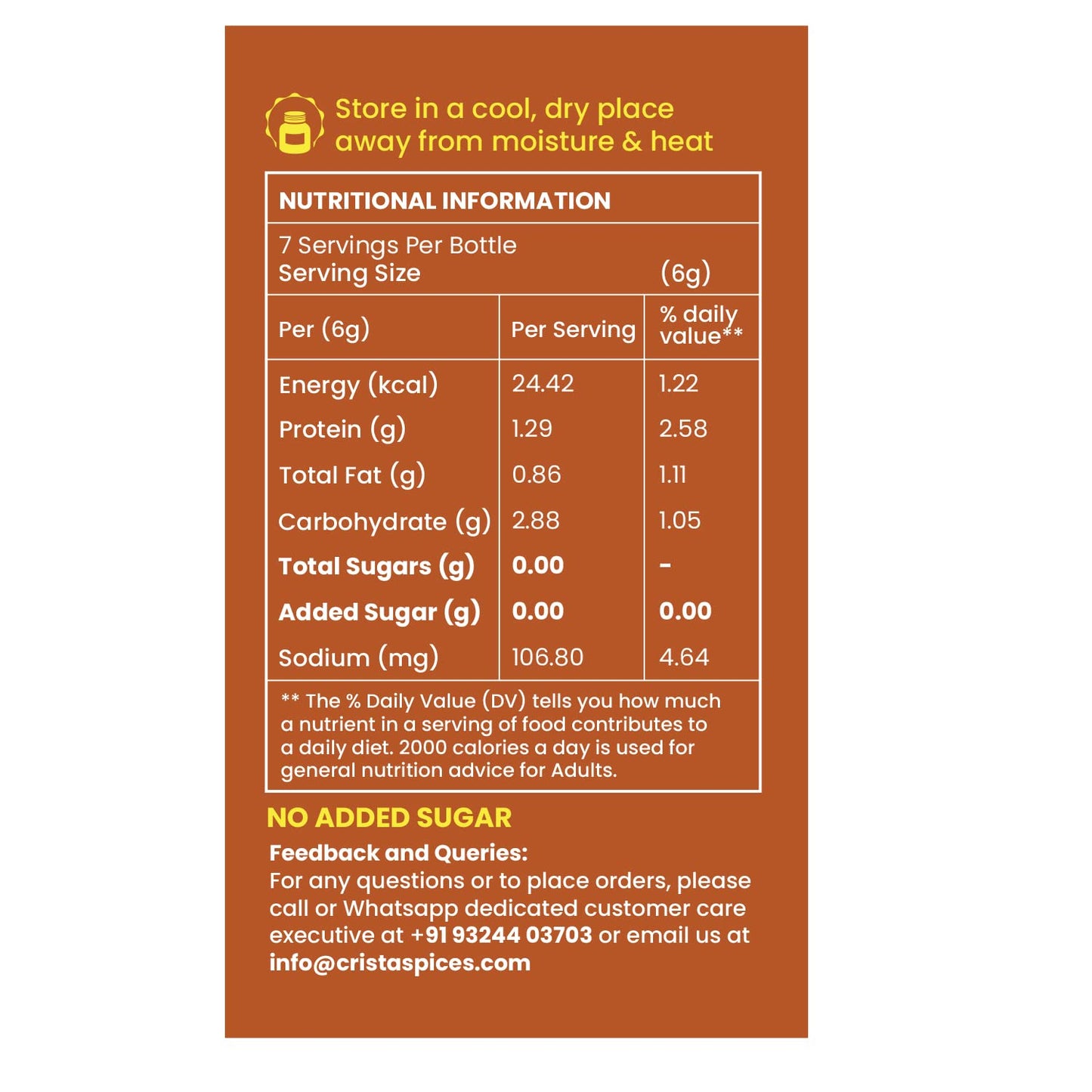 CRISTA 45 gms, Savoury Indian Curry Powder | Multipurpose Flavourful Blend | All Spices Powder | No Added Sugar | No Onion | No Garlic | Vegan | Zero added Colours, Additives & Preservatives