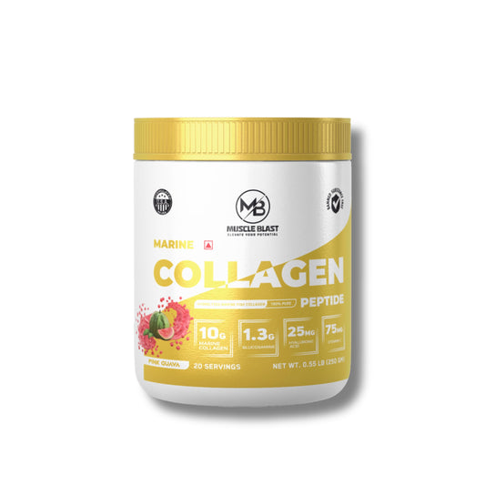 Muscle Blast Marine Collagen Peptide Powder with Glucosamine, Hyaluronic Acid & Vitamin C, Supports Joint, Skin, Hair & Bone Health, 10g Collagen per Serving, 20 Servings (250g) (Pink Guava)