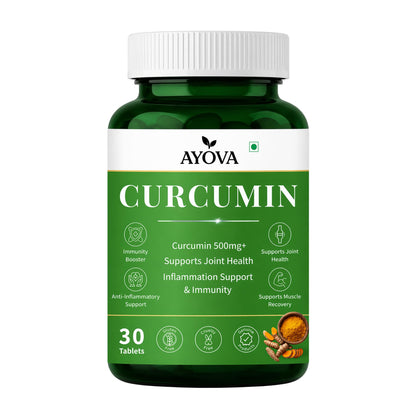 Ayova Curcumin Tablet with Garlic Extract and Black Pepper, Sugar-Free -500mg | Supports Joint Health, Inflammation Support & Immunity | Plant-Based Anti-Inflammatory Supplement for Men & Women | 30 Tablet