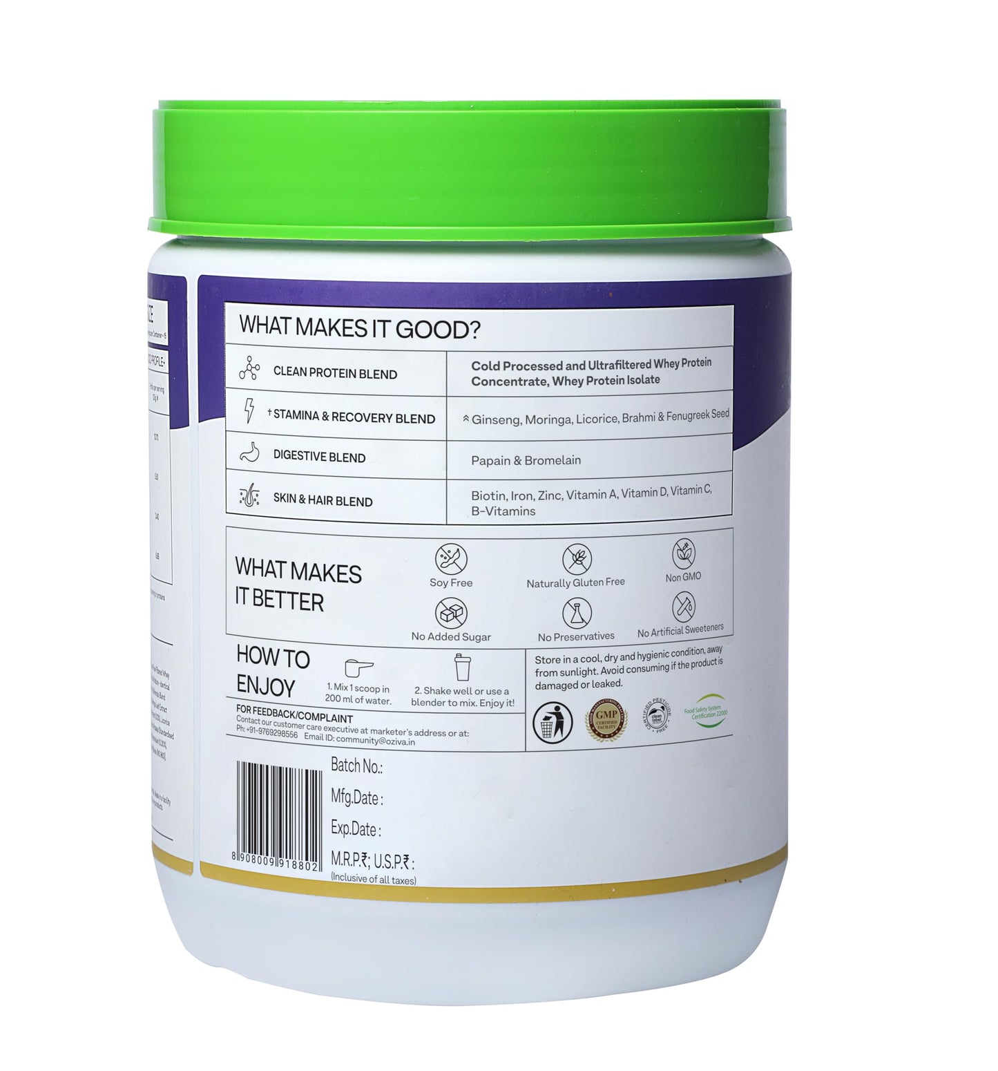 OZiva Protein & Herbs for Men (Banana Caramel) Clean Protein, Shatavari- image 2