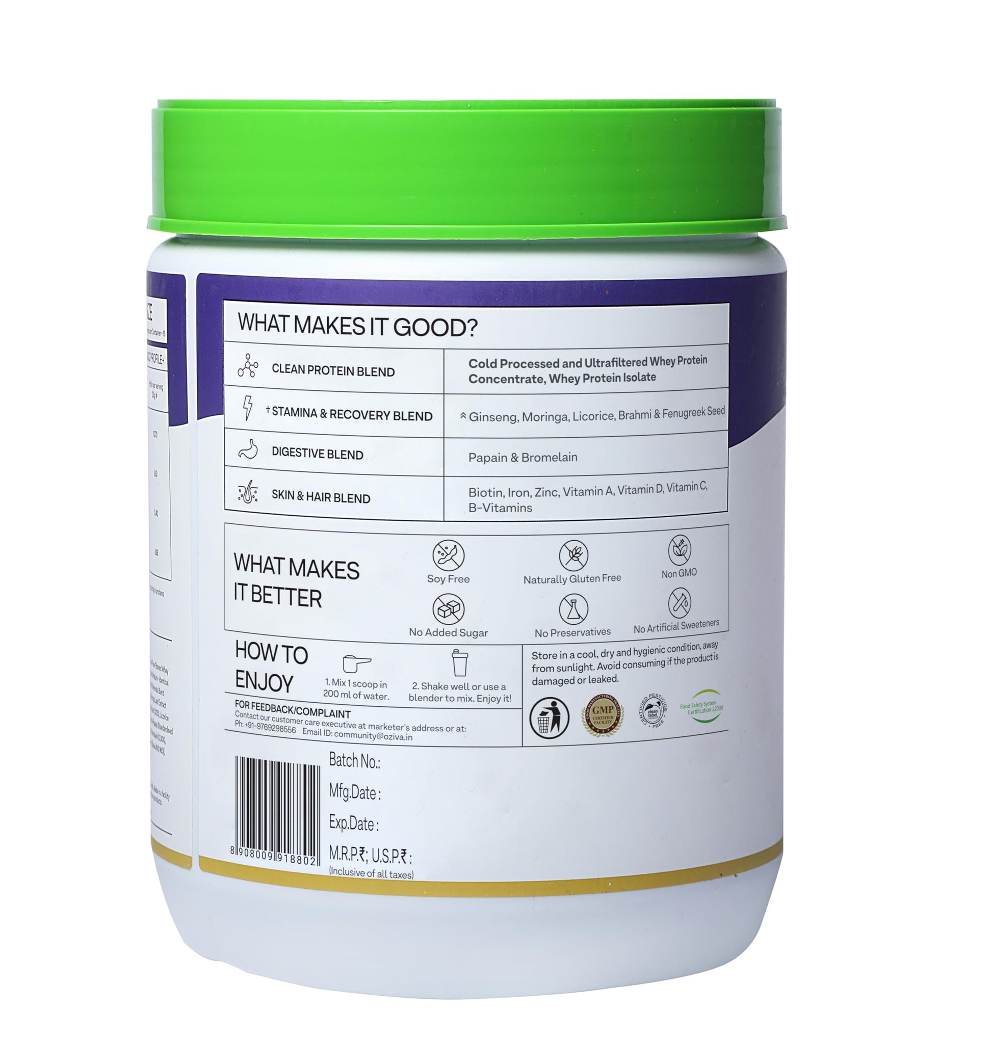 OZiva Protein & Herbs for Men (Banana Caramel) Clean Protein, Shatavari- image 2