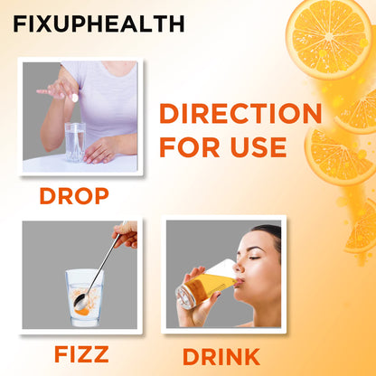 FIXUPHEALTH Amla Vitamin C and Zinc Effervescent Tablets Orange Flavor-antioxidants-immunity-skincare - (20 Tablets)