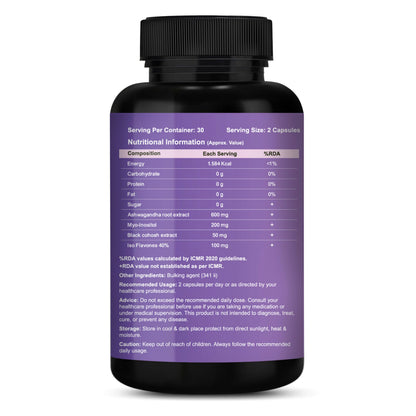 CUREFOREVER Womaneya Menopause Supplements for Women | Hormonal Balance, Hot Flashes & Mood Support | With Ashwagandha, Myo-Inositol, Black Cohosh & Isoflavones | 60 Veg Capsules