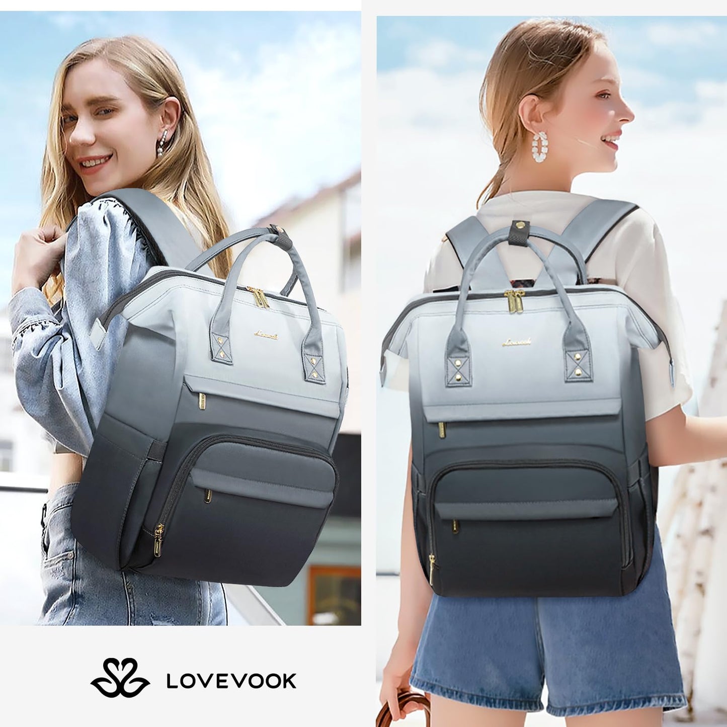 LOVEVOOK Laptop Backpack for Women, Black-white-gray Gradient, 17 Inch- image 2