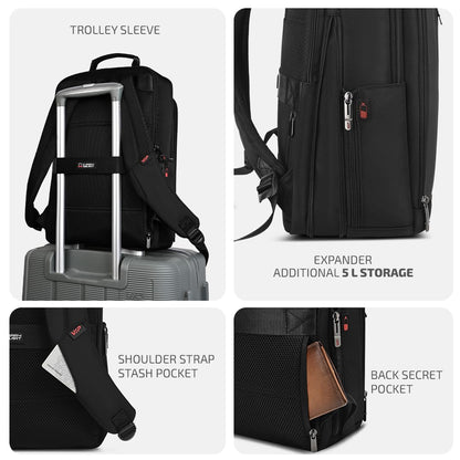 VIP VOGUE 17 Inch Compatible Laptop Backpack 27L + 5L Expandable | Water-Resistant with 3 Compartments | Padded Laptop Sleeve, Side Bottle Pocket | Office & Travel Backpack for Men & Women (Black)