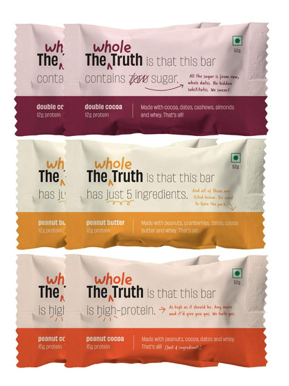 The Whole Truth - Protein Bars | Peanut Heavy (2 Double Cocoa Bars, 2 Peanut Coc