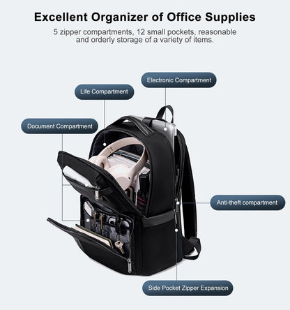 Arctic Hunter Nylon Business Backpack Shockproof 15.6" Laptop Pocket 20L Water Repellent Moltiple Pockets Smart Organizer Anti Theft Design