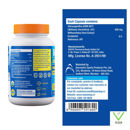 Fast&Up 500mg KSM-66® Ashwagandha – World's Best Ashwagandha (60 Capsul- image 9