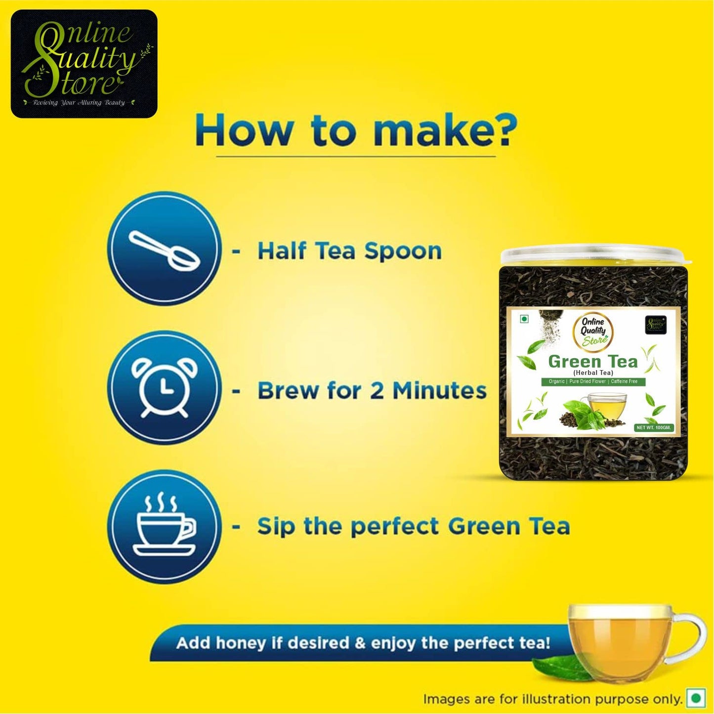 Online Quality Store Natural Green Tea - 100g | 100% Pure & Natural Herbal Green Tea Leaves | Whole Long Leaf | Boost Immunity