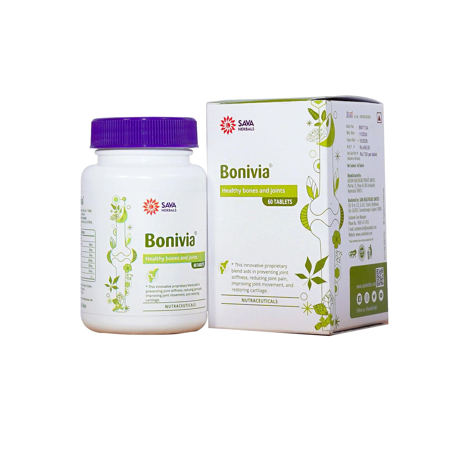 Sava Herbals Bonivia Tablets for Healthy Bones and Joints, 60 Tablets