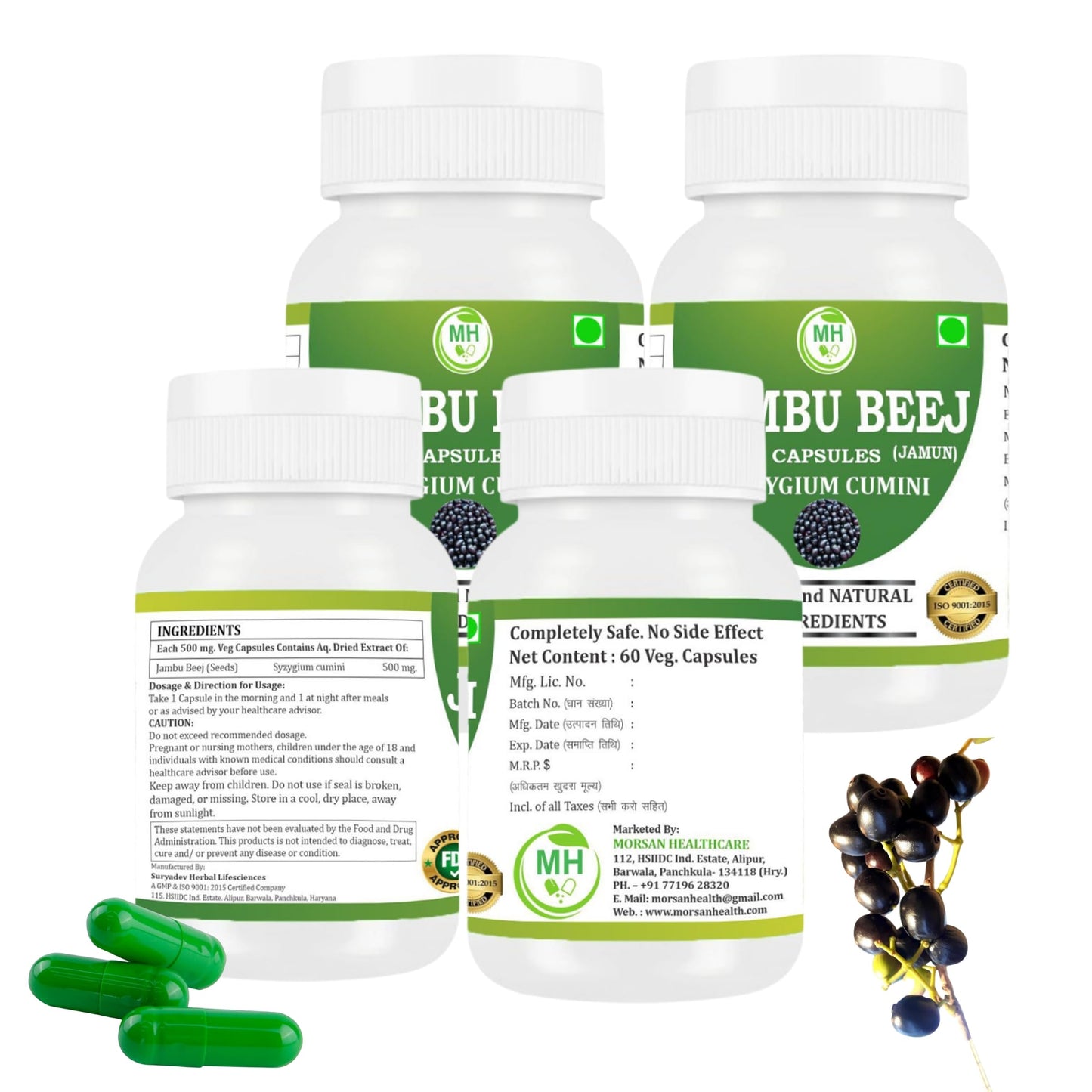 MORSAN HEALTHCARE | Jambu Beej Capsules 500mg – 60 Count | 4 Pack | Vegetarian | Plant-Based | Herbal Supplement | No Artificial Additives | Gluten-Free | Organic |