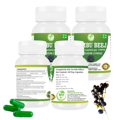 MORSAN HEALTHCARE | Jambu Beej Capsules 500mg – 60 Count | 4 Pack | Vegetarian | Plant-Based | Herbal Supplement | No Artificial Additives | Gluten-Free | Organic |