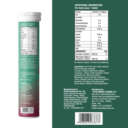 Fast&Up Liver Detox - Daily Liver Cleanser Drink | Milk Thistle + NAC | Helps Improve Digestion & Reduces Load on Liver - 20 Tablets - Mixed Berry Flavour