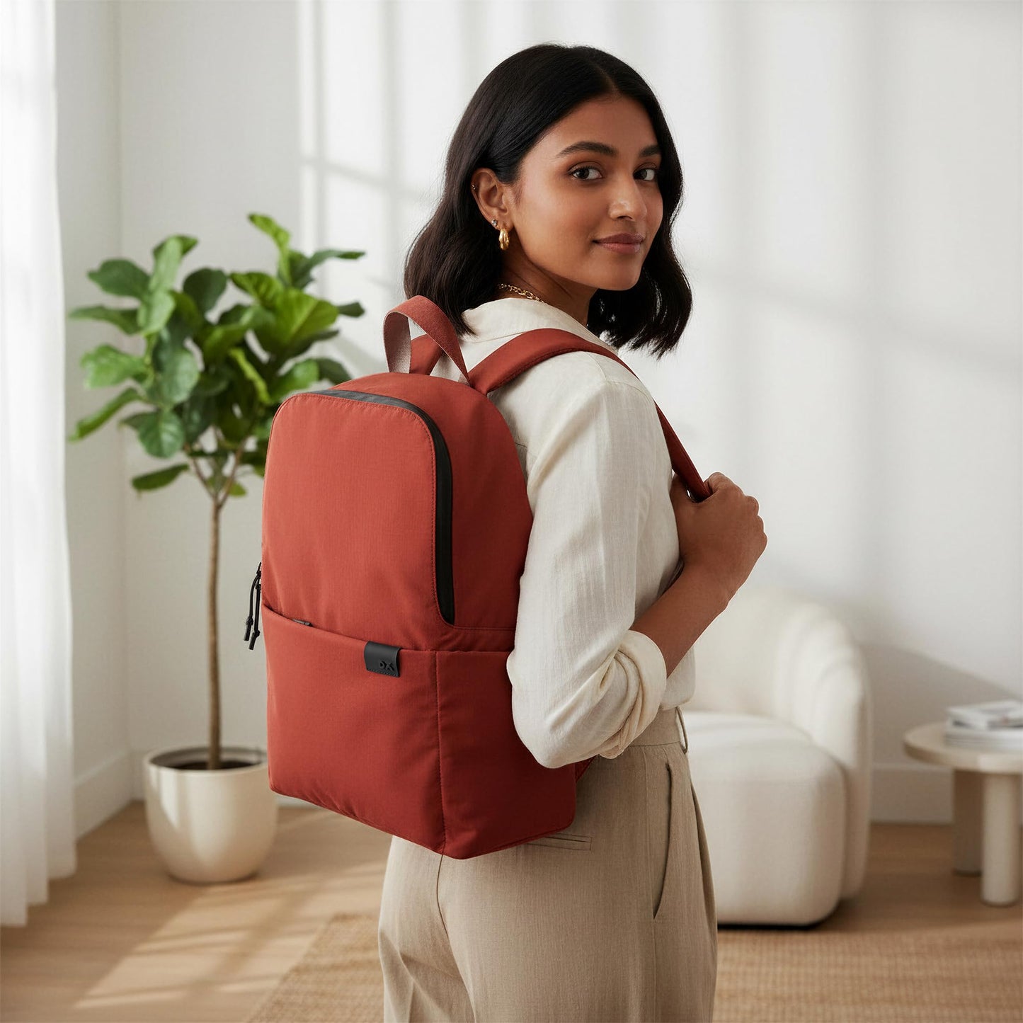 DailyObjects Water Resistant Pivot Lunar Daypack Bag for Men & Women|Fits 13/14 inch Laptop/Macbook Pro/Air iPad|Lightweight| Backpack (19L)|Office Use/Travel|Multi Compartments|Red