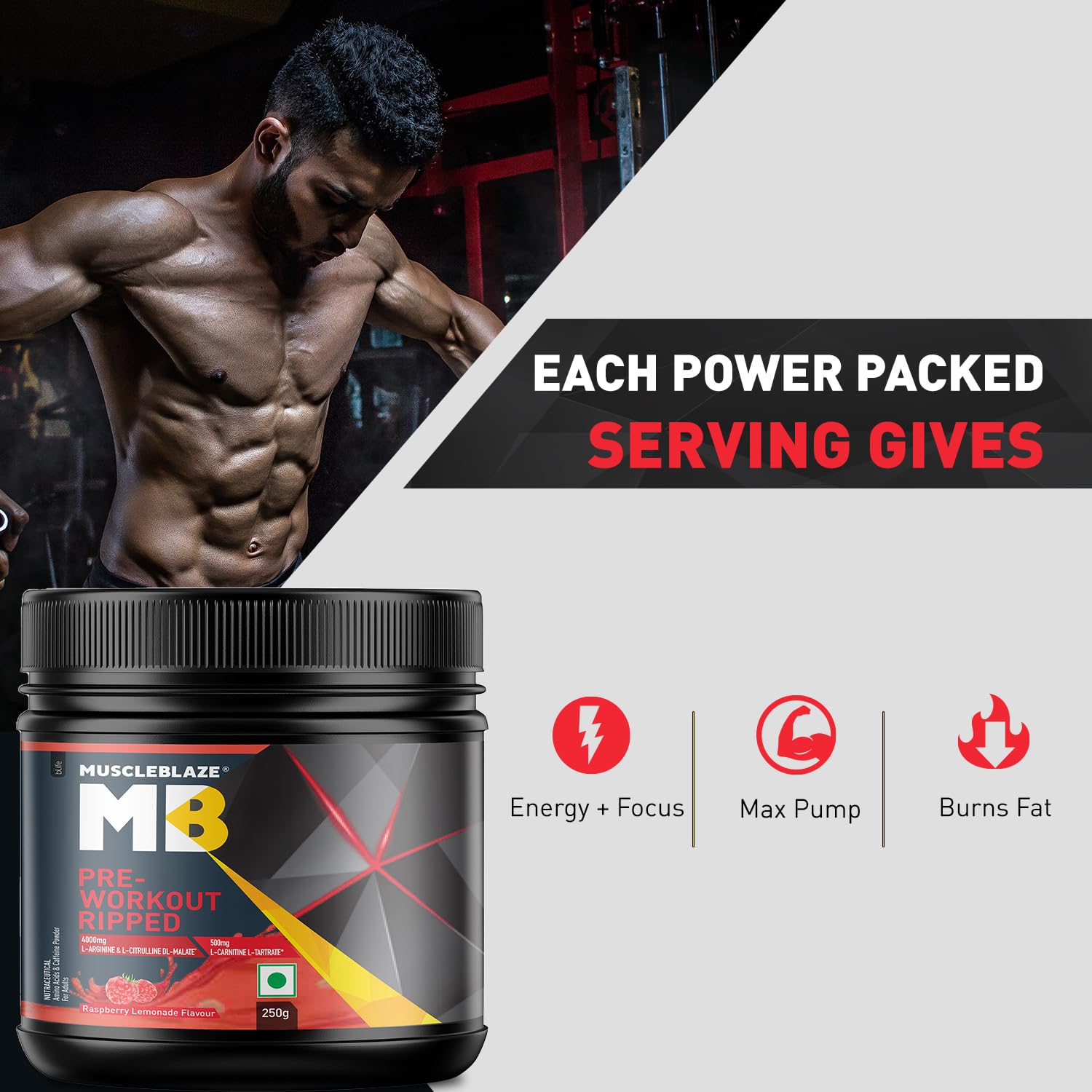 MuscleBlaze Pre Workout Ripped (Raspberry Lemonade, 250 g, 27 Servings)- image 6