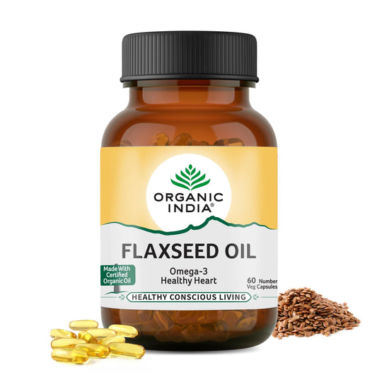 A TATA Product - Organic India Flaxseed Oil - 60 Veg Capsules, Natural Omega-3,
