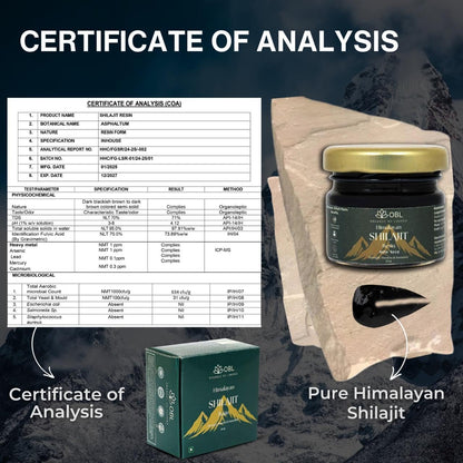 OBL Himalayan Shilajit Resin with Ashwagandha & Gold Vark – 100% Pure & Organic – Strength, Stamina, Energy & Immunity Booster – 250mg/Serving – 80 Servings – 20g Pack