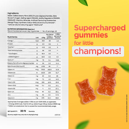 Dr. Reddy's CeleHealth Kidz Immuno Plus Multivitamin Gummies with Wellmune, Vitamin C & Zinc for Kids (4 - 12 Years) | Supports Immunity and Digestion | Pulpy Mango Flavour | 30 Gummies - Pack of 2 | 100% Vegetarian