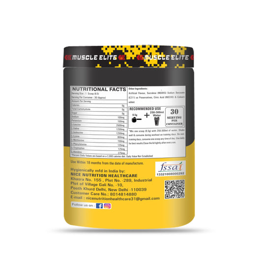 MUSCLE ELITE FITNESS EAA Supplement 30 Serving Muscle Growth | Recovery | Hydration Blend, Energy Matrix 255g Pack of 1 Orange
