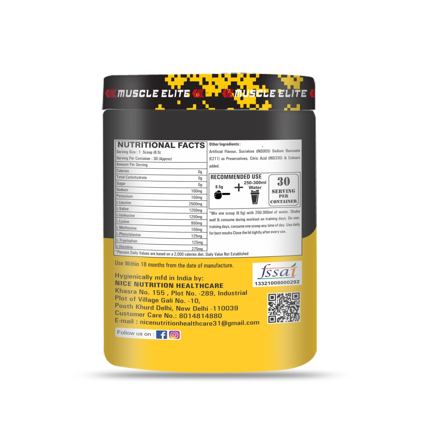MUSCLE ELITE FITNESS EAA Supplement 30 Serving Muscle Growth | Recovery | Hydration Blend, Energy Matrix Orange With Sipper 255g X1