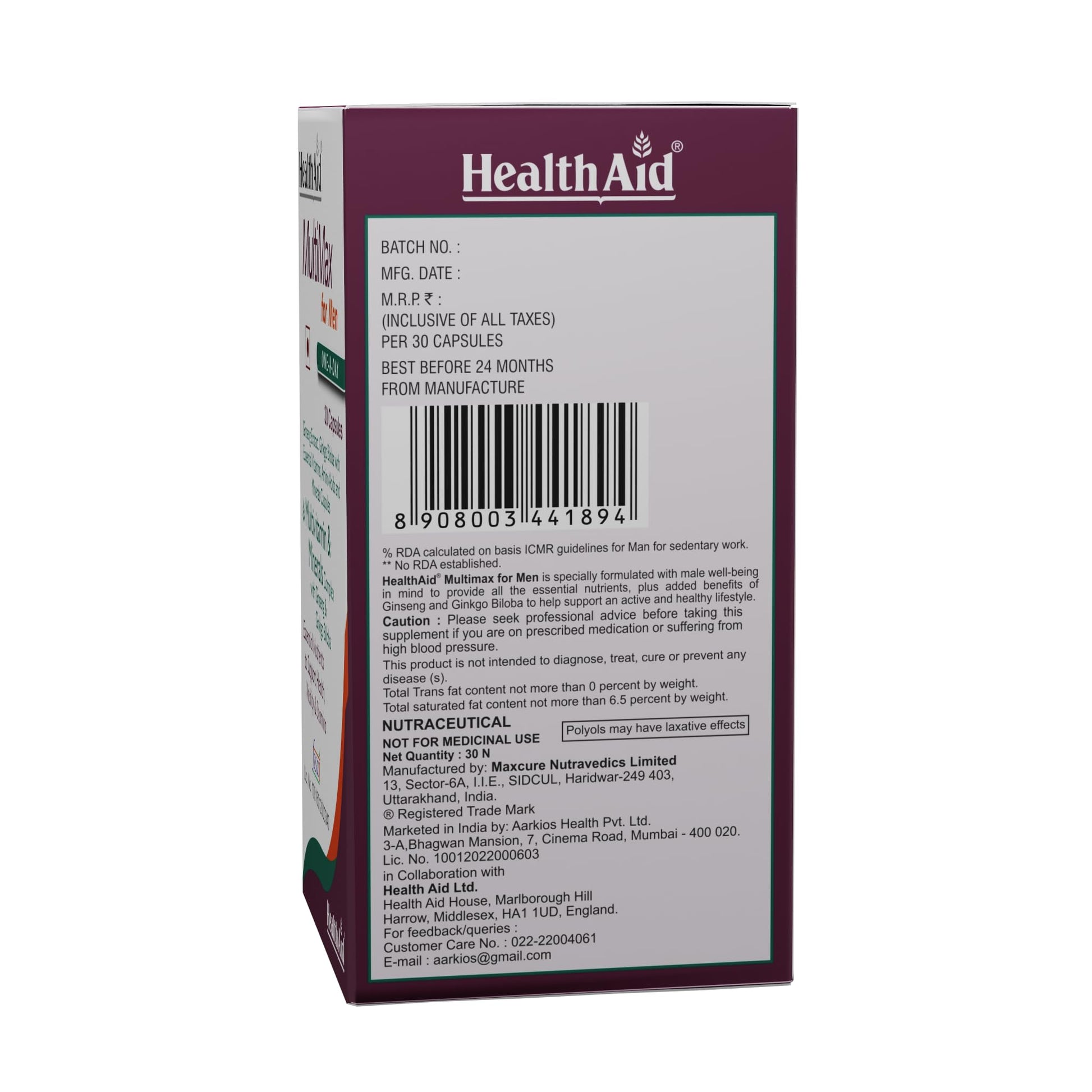 HealthAid MultiMax for Men |120 Vegetarian Liquid fill Capsules| With G- image 5