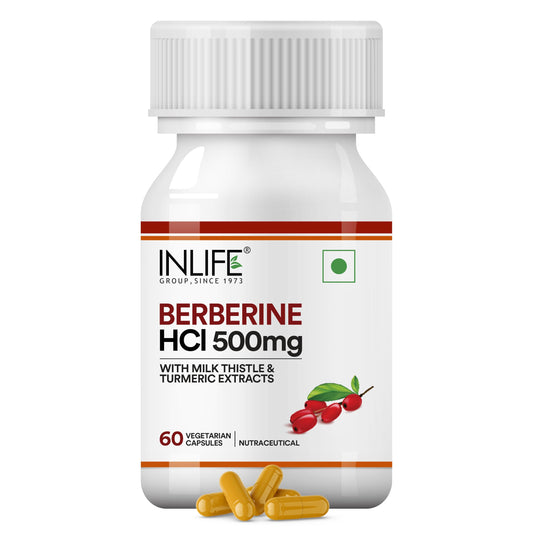 INLIFE Berberine HCL 500mg with Milk Thistle, Natural Supplement, Blood Sugar Support & Liver Health, Men Women, 60 Veg Capsules (Pack of 1, 60)