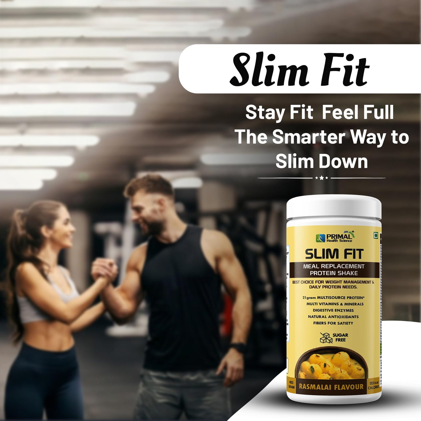 Primal Meal Replacement Protein Shake For Weight Control & Management | Sugar Free | Fiber | Digestive Enzymes | No Transfat | Vitamins & Minerala (400gm, Rasmalai)
