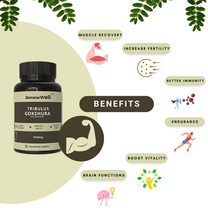 Renewwell Pure Himalayan Shilajit 20gm with Fulvic Acid & Tribulus Gokshru 1000mg Tablets | Stamina for Athletic Performance | Natural Energy Booster | Muscle Growth Pack of 2