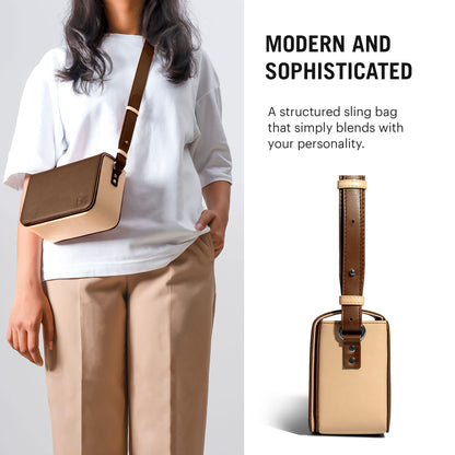 DailyObjects Sol Box Sling Crossbody Bag For Women, Girls Durable Vegan Leather, Stylish Ladies Wallet Purse, Latest Shoulder Handbag, Magnetic Flap Closure & Adjustable Wide Strap, Walnut