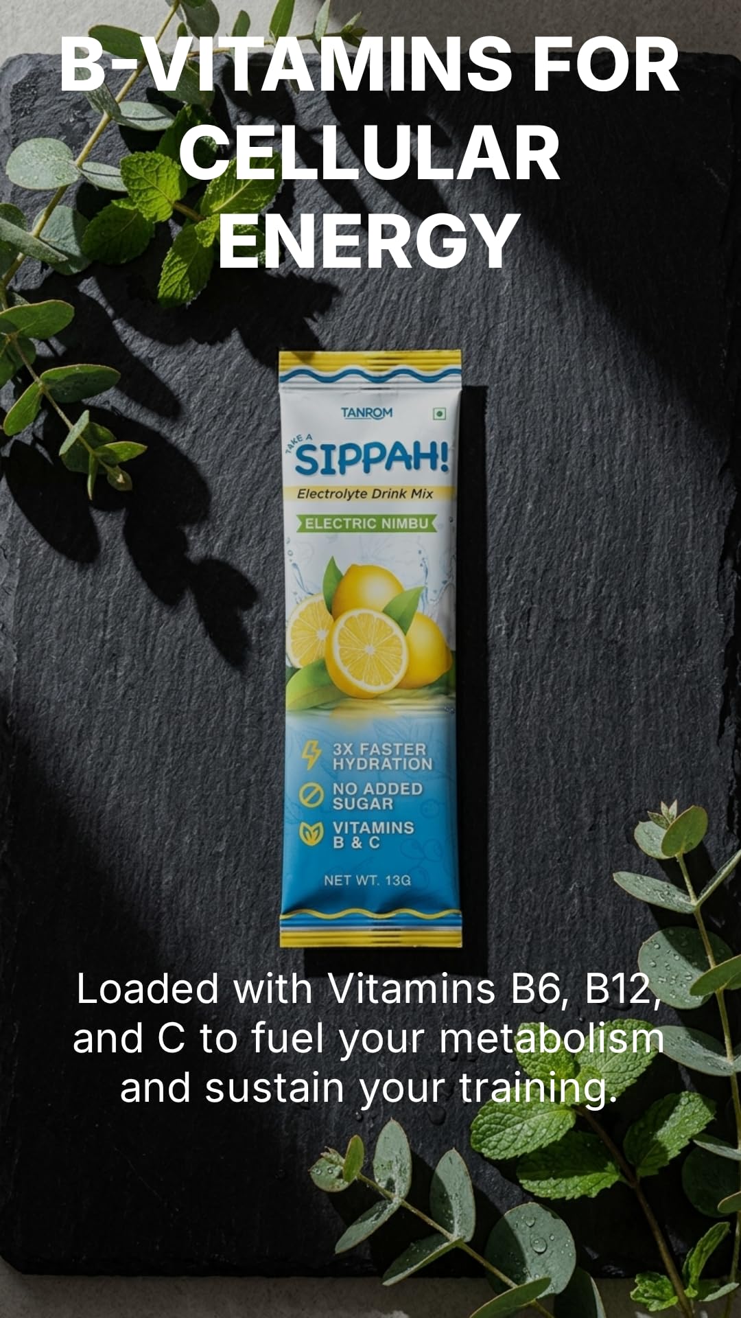 Tanrom Lifesciences TAKE A SIPPAH! Electrolyte Powder Drink Mix, Electric Nimbu (Lemon-Lime) Flavor, No Added Sugar Hydration, Vitamins B12, B6, and C, 10 Single-Serve Electro Sticks for Workouts, Travel, and Daily Recovery