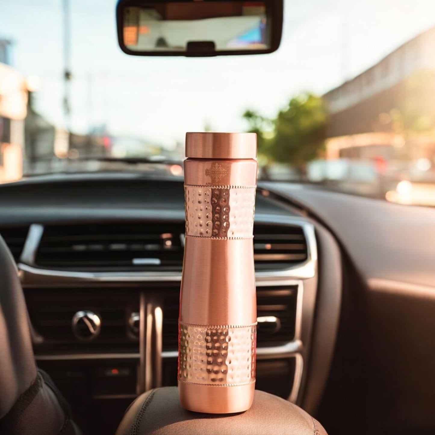 INDIAN ART VILLA Pure Copper Water Bottle With Half Lacquer Hammered Ch- image 4