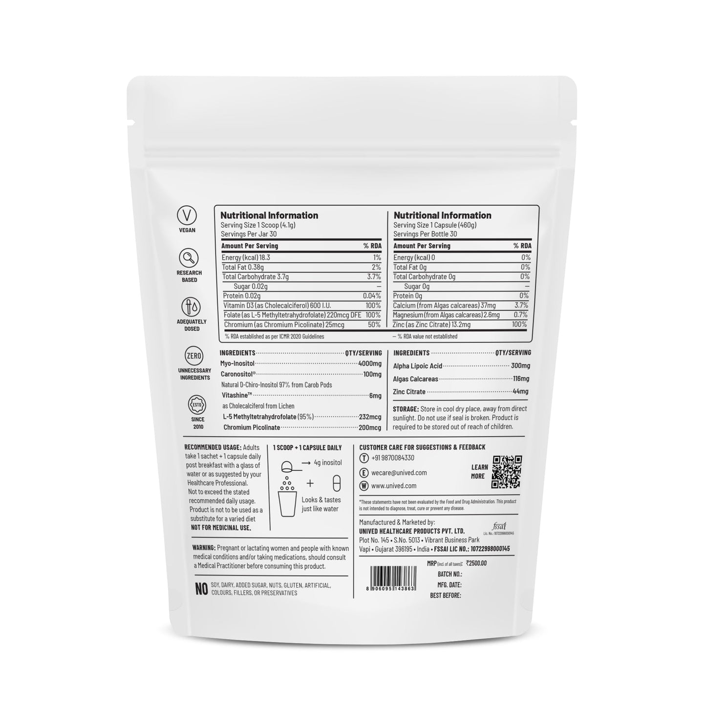 Unived PCOS Management Plus, 40:1 Ratio 4000mg Myo-Inositol to 100mg D-Chiro-Inositol with Natural Caronisitol®, for Acne, Facial Hair, Insulin Resistance