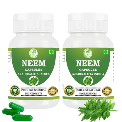 Morsan Healthcare NEEM Capsules – 60 Veg Capsules | Pure Azadirachta Indica Extract | Natural Plant-Based Herbal Supplement | Ayurvedic Wellness Formula | Pack of 2