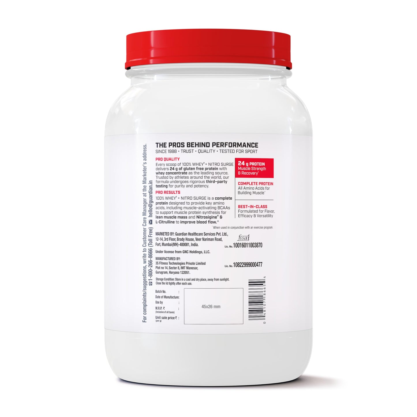 GNC 100% Whey + Nitro Surge, 24g Protein/Scoop, Cardio Protect Formula, 756mg Nitrosigine, 500mg L-Citrulline for Muscle Recovery, Endurance & Heart Health | Chocolate, 2lbs | USA Formulated