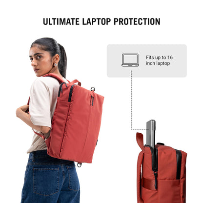 DailyObjects Water Resistant Pivot Briefpack (16L) Bag for Men & Women|Fits 13/14/15.6 inch Laptop/Macbook Pro/Air|Lightweight| Messenger Backpack|Office Use/Travel|Multi Pocket|Adjustable Strap (Red)