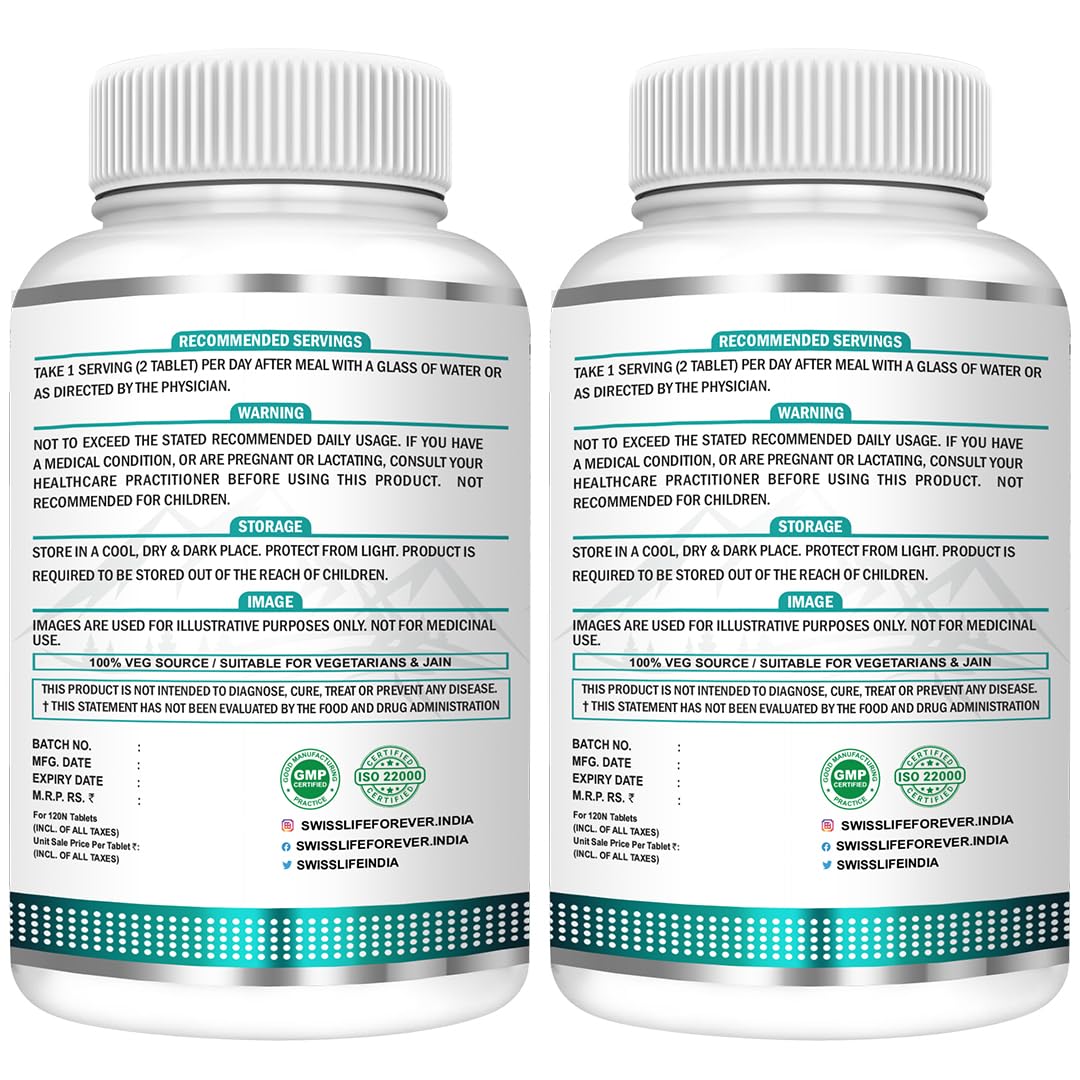 SWISSLIFE FOREVER Chelated Magnesium Glycinate | Dietary Tablets with Mineral and Amino acid (Magnesium Glycinate) Help in Bone health for Men & Women 120 Tablets (Pack of 2)