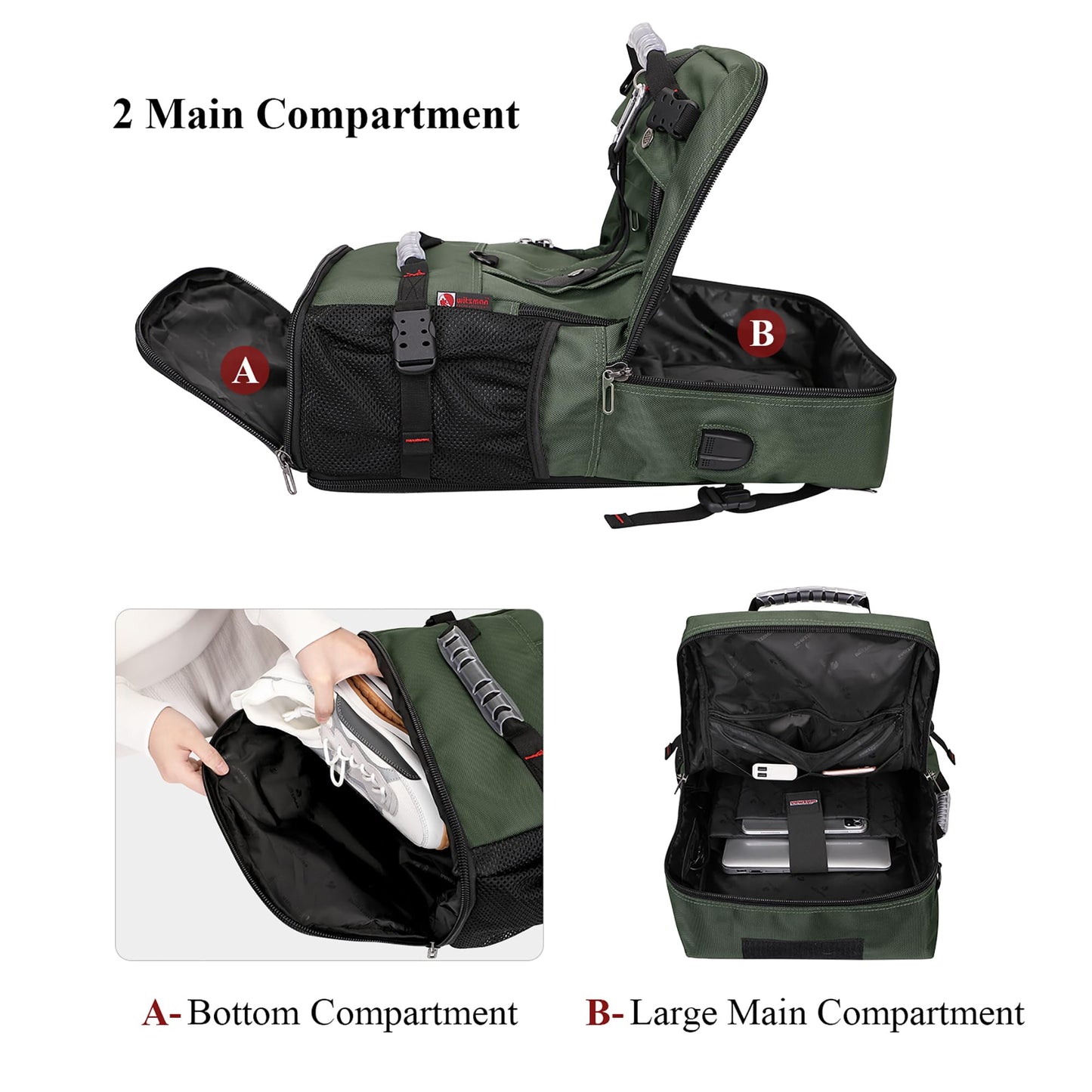 WITZMAN Travel Backpack for Men Convertible Carry On Luggage Backpack f- image 6