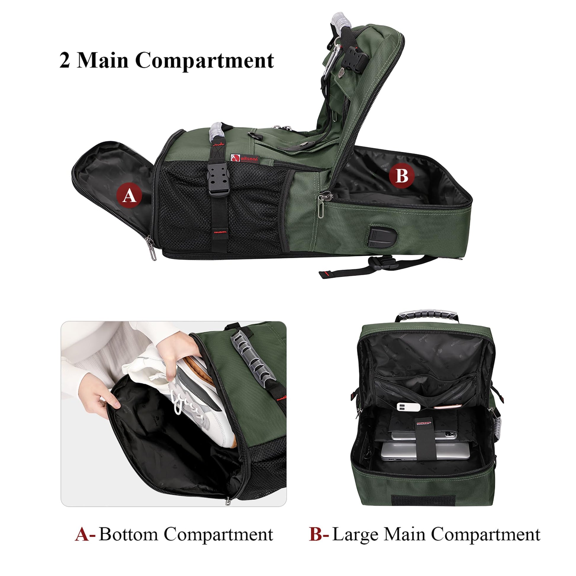 WITZMAN Travel Backpack for Men Convertible Carry On Luggage Backpack f- image 6