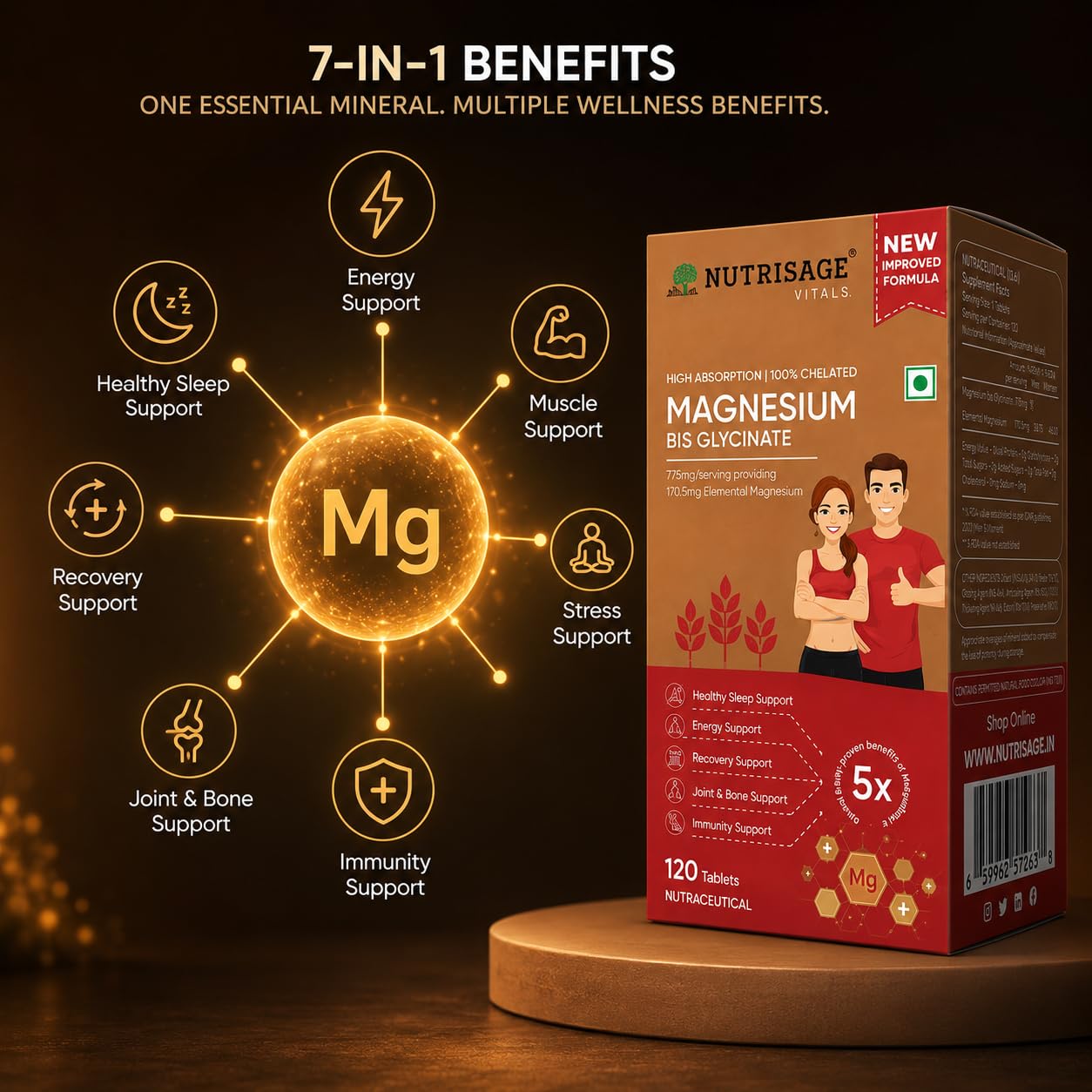 Nutrisage Magnesium Bisglycinate | Better Absorption than Glycinate | Support Muscle Recovery & Better Sleep For Men & Women- 120 Tablets