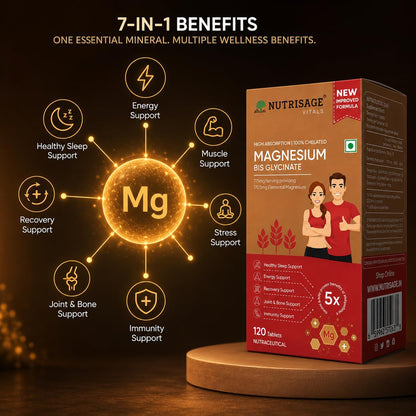 Nutrisage Magnesium Bisglycinate | Better Absorption than Glycinate | Support Muscle Recovery & Better Sleep For Men & Women- 120 Tablets